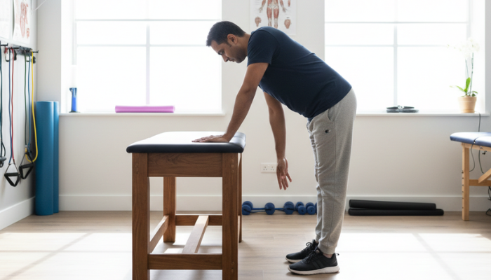 Man performing pendulum shoulder exercise