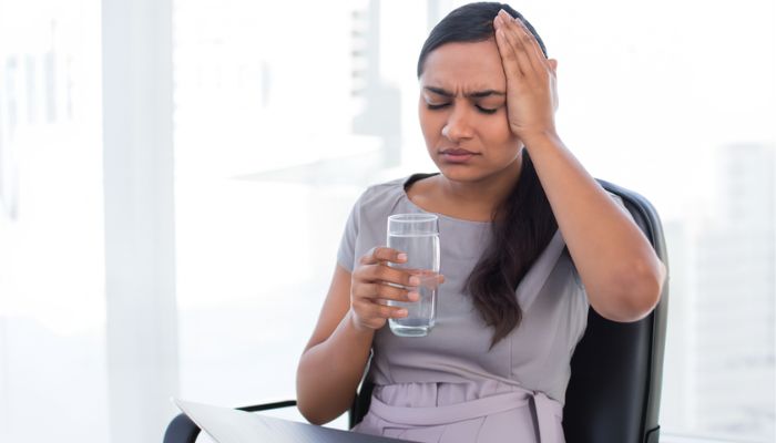 A female with headache because of low glucose levels