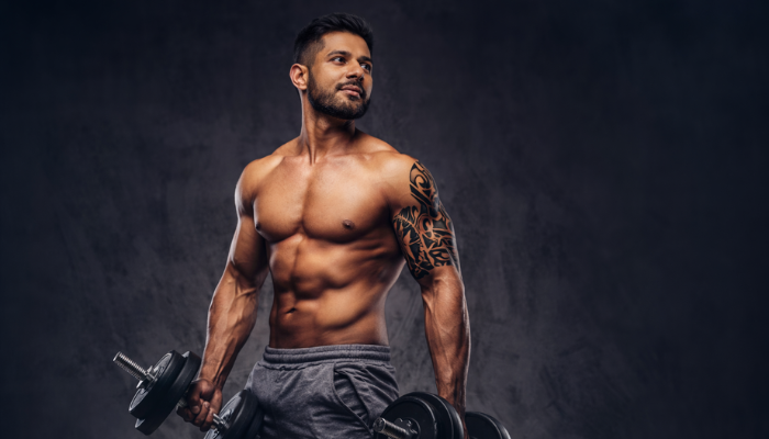 A young male showing his fitness