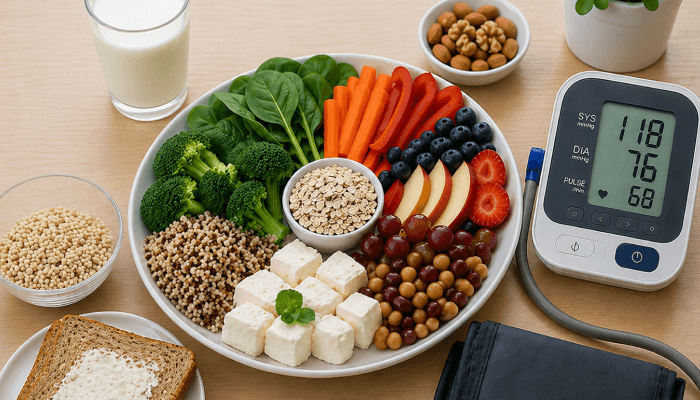 A food plate with foods which help in controlling hypertension
