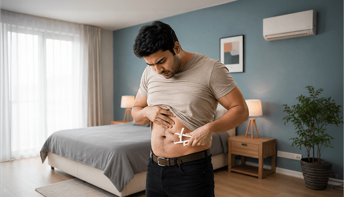 A man measuring his body fat percentage