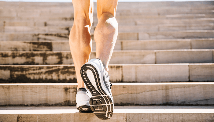 A man walking on steps 