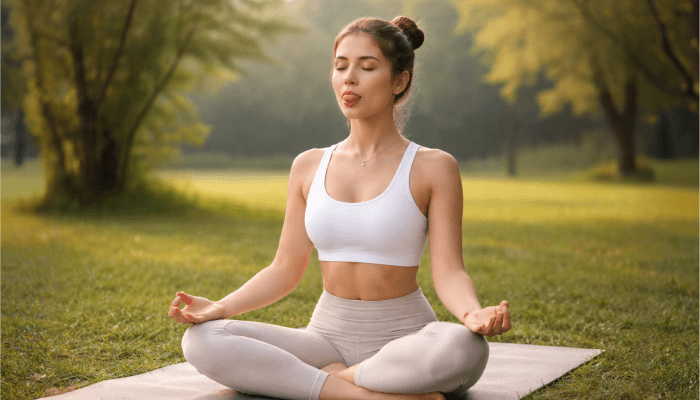 woman doing pranayam outdoors