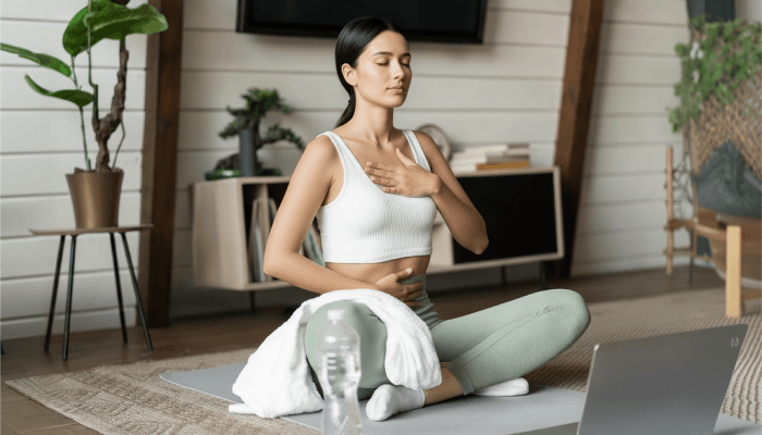 girl doing breathwork yoga for lung health