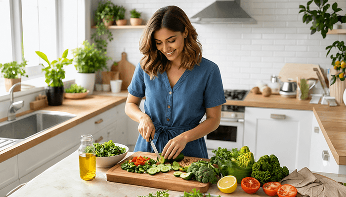 women making a salad with the best vegetables for weight loss