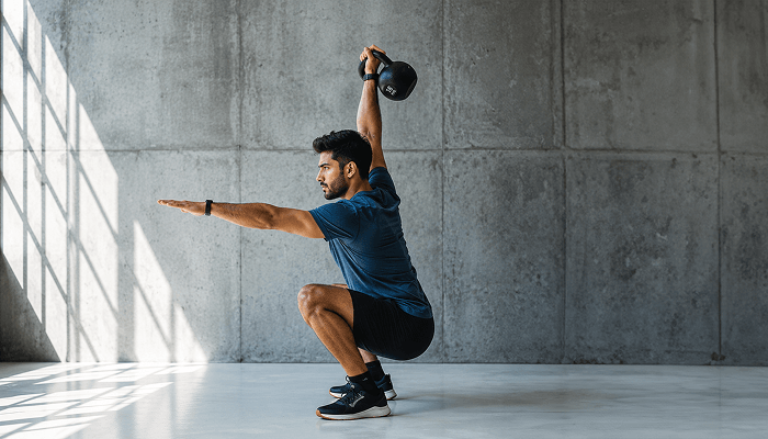 Man doing kettlebell HIIT workout to build explosive strength
