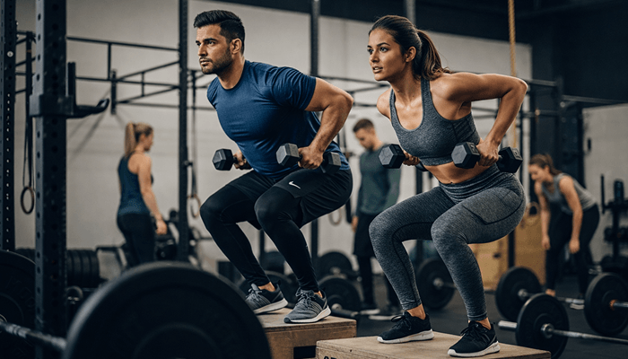 modern day fitness activities for strength training and cardio at a fitness center