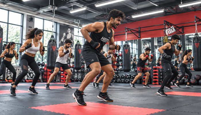An image of a FITPASS members working out before dusshera 2026 to stay active and celebrate garba nights and other dusshera celebrations without it affecting the fitness schedule.